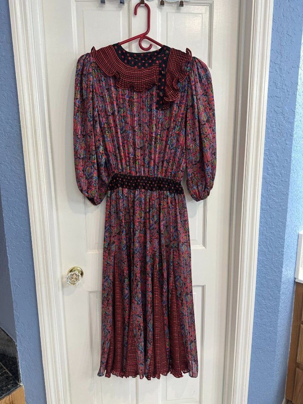 VTG Diane Freis Dress Red Ruffle Collar One Size EUC